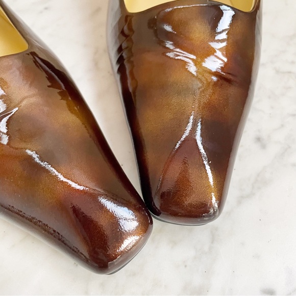 SOLD :: Vintage 90s Tortoise Shell Square Toe Pumps - Picture 9 of 10